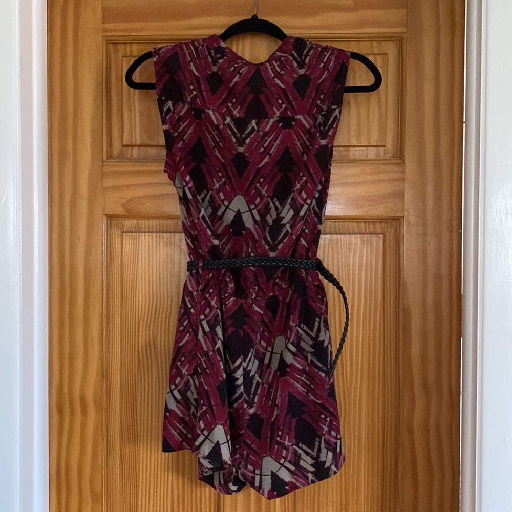 Printed Jewel Tone Belted Romper - Picture 4 of 7